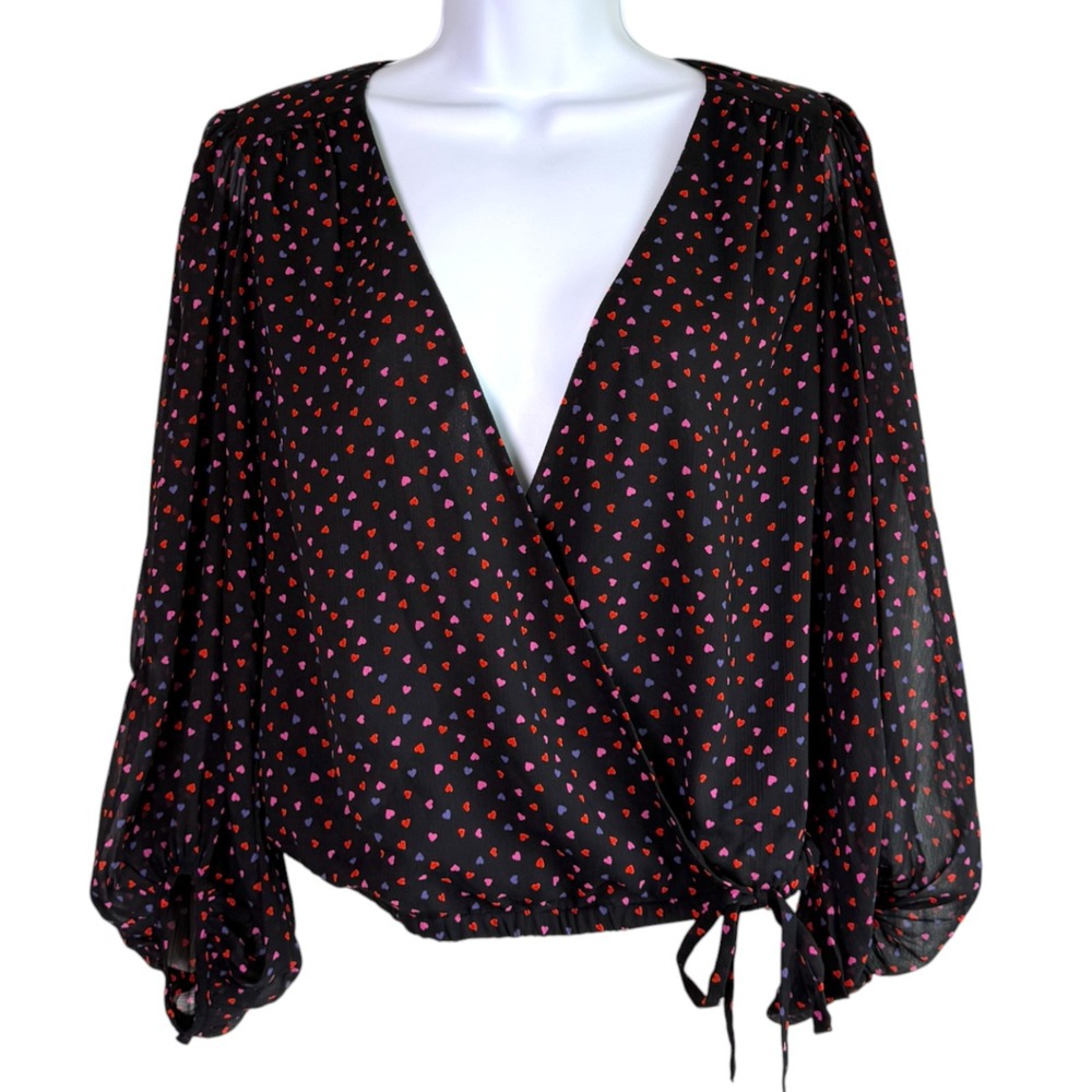 Banana Republic Heart Faux Wrap Balloon Sleeve Top Size XS Whimsigoth Dark Fairy